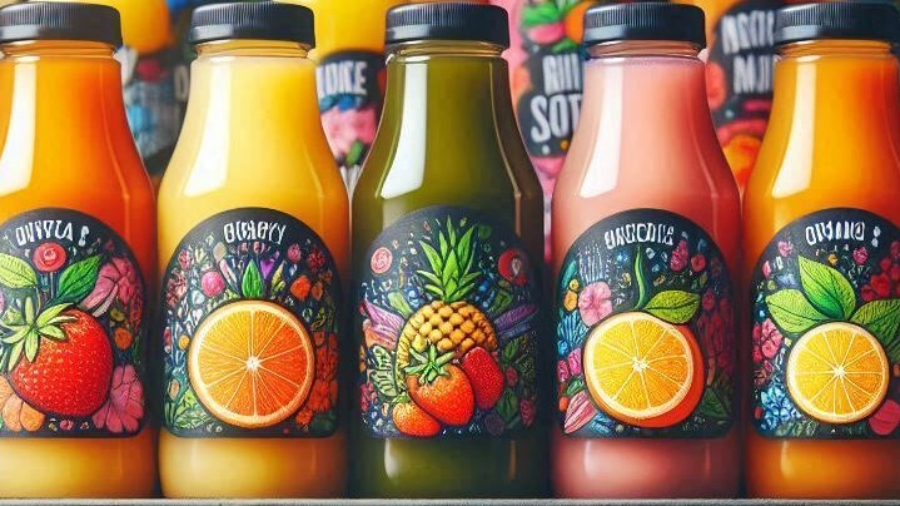 suco em uma prateleira de mercado