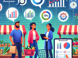 DALL·E 2025-03-20 14.48.34 - A colorful and engaging illustration of a market research process with consumers. A cartoon-style researcher is interviewing a customer holding a shop